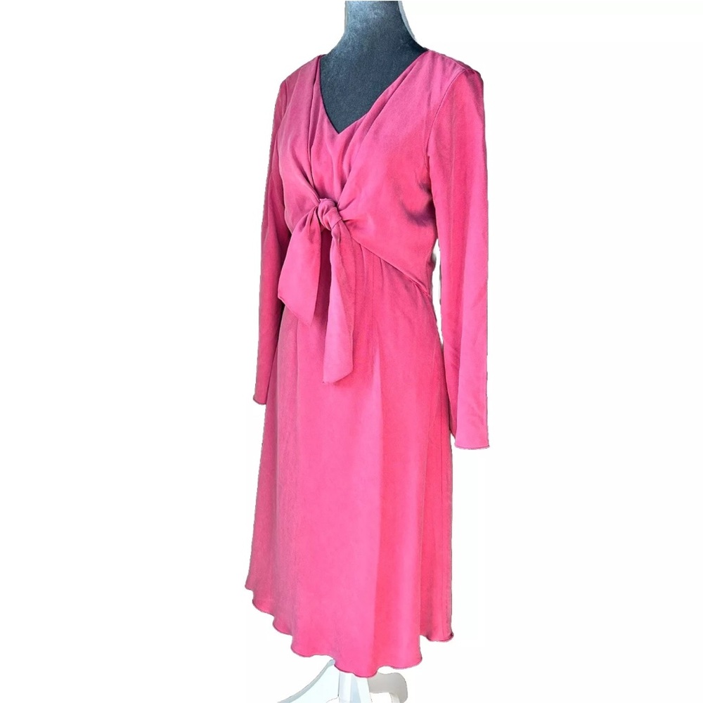 Isabella Bird Silk Fit & Flare Midi Dress Wrap Front Dusty Rose Size 6 Lined